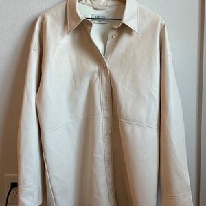 Aritzia Babaton Faux Leather Button Front Shirt Jacket | Cream | Size L